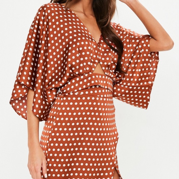 Rust polka dot top and skirt co ord - Picture 2 of 5